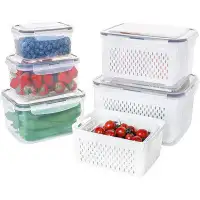 Prep & Savour 5 Large Refrigerator Fruit Containers - Leak Proof Food Storage Container With Detachable Filter Pot - Can