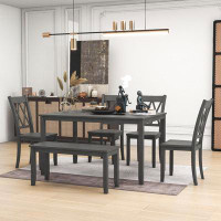 Red Barrel Studio Arayah 6-Piece Wooden Kitchen Table set, Dining Table with Four Chairs and Bench