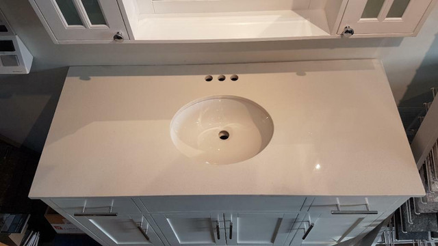 48 x 22 x 3/4 Off White Quartz Counter top w Oval Porcelain Undermount Sink  In Stock in Cabinets & Countertops in Edmonton - Image 2
