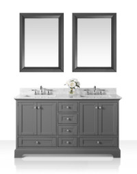 60 Inch Audrey Bathroom Vanity with Sink and Carrara White Marble Top Cabinet Set in 4 Finishes  ANC
