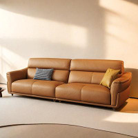 ULTORU 86.61" Orange Genuine Leather Modular Sofa cushion couch