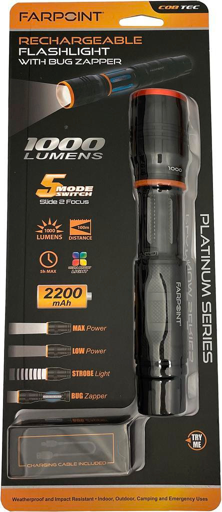 Farpoint 1000 Lumens Rechargeable Flashlight And Bug Zapper in Fishing, Camping & Outdoors in Ontario
