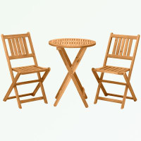 Winston Porter 3-Piece Acacia Wood Bistro Set with 2 Folding Chairs and Round Coffee Table