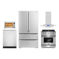 Cosmo 5 Piece Kitchen Package with 30" Freestanding Gas Range  30" Island Range Hood 24" Built-in Fully Integrated Dishw