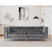 Everly Quinn Luxury Modern Mid-Century Square Tufted Velvet Small Sofa For Living Room Bedroom Furniture, 91”W Couch, De