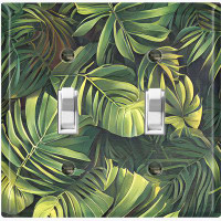WorldAcc Metal Light Switch Plate Outlet Cover (Green Jungle Plant Leaves - Double Toggle)