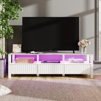 Ivy Bronx White TV Stand with 16 Colour RGB LED Light, Modern Entertainment Centre for 75 Inch TV Console Table