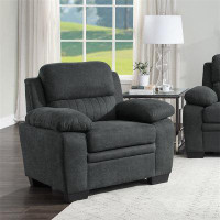 Latitude Run® Plush Seating Chair 1pc Dark Grey Textured Fabric Channel Tufting Solid Wood Frame Modern Living Room Furn