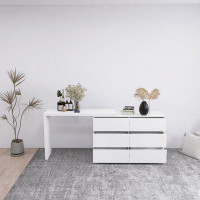 Ebern Designs White Color Vanity Extended Desktop 6 Drawers Chest Of Drawer