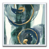 East Urban Home 'Mettalic Indigo and Gold II' - Picture Frame Print on Canvas