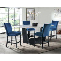 Picket House Furnishings Dillon Counter Height White 5PC Dining Set-Table & Four Velvet Chairs In Blue