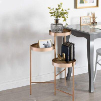 Everly Quinn Full Metal Folding 3-Tier Gold Plant Stand,Round Tray Shelf