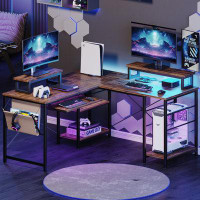 17 Stories Rothger 95.2'' W L-Shaped Computer Desk,  2 Person LED Gaming Desk with Monitor Stand