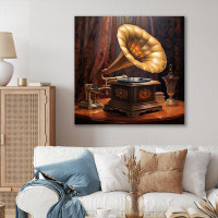 Red Barrel Studio Gold Phonograph Melodies - Music Canvas Wall Art