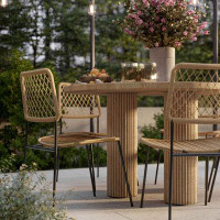 Hokku Designs Karyn Textured Faux Travertine Indoor / Outdoor 55" Round Dining Table