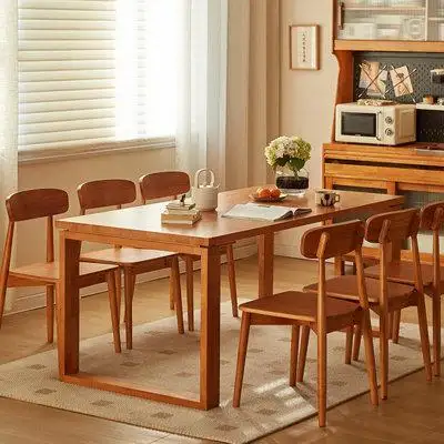 WONERD 6 - Person Cherry Rectangular Solid Wood Dining Table Set