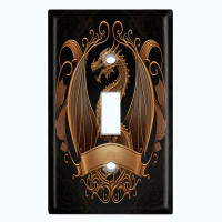 WorldAcc Metal Light Switch Plate Outlet Cover (Rustic Dragon Crest Brown  - Single Toggle)