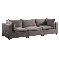 Latitude Run® Amato 121 Inch Sectional Sofa With Padded Seats, Wood Frame, Grey Fabric