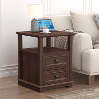 Red Barrel Studio Red Barrel Studio® End Table With Fast Usb C Charging Station, 24” Tall Sofa Side Table With 2 Drawers