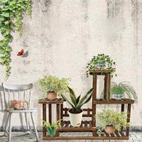 Arlmont & Co. Pine Wood Plant Stand Indoor Outdoor Multi Layer Flower Shelf Plant Holder (4 Tiers )