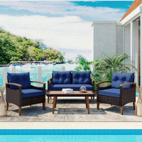 Winston Porter 4-Piece Patio Seating Set with PE Rattan, Wood Table and Legs
