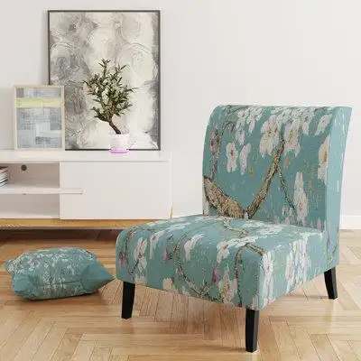 East Urban Home Blue April Tree - Traditional Upholstered Slipper Chair
