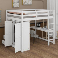 Harriet Bee Full Size Wooden Loft Bed With Built-In Wardrobe, Desk, Storage Shelves And Drawers