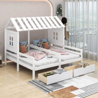Harper Orchard Puteaux Twin Size House Platform Beds with Two Drawers, Combination of 2 Side bed