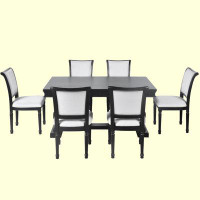 Alcott Hill 7-Piece Dining Table With 4 Trestle Base And 6 Upholstered Chairs With Slightly Curve And Ergonomic Seat Bac