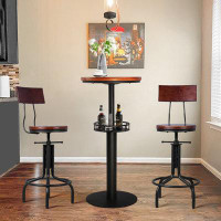Williston Forge SET OF 3,Industrial Pub Table With Metal Shelf (40.7Inch) And Bar Stools With Wood Back(19.7-24.4Inch)Pu