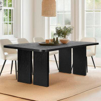 Hokku Designs Japandi Style 79" Black Solid Oak Dining Table