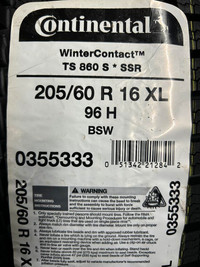 4 Brand New Continental WinterContact TS860 S SSR Runflats  205/60R16 Winter.$70 REBATE!!