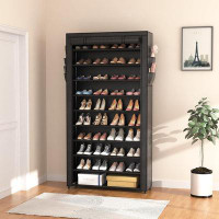Rebrilliant 10 Tier Shoe Rack with Covers,Large Capacity Stackable Tall Shoe Shelf Storage