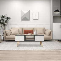 Corrigan Studio Modern Simple Coffee Table, Computer Desk, Solid Wood Legs, Left And Right Side Of Large Drawers, Oversi