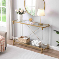 Mercer41 43.31'' Golden Glass Sofa Table, Acrylic Side Table, Console Table For Living Roome& Bedroom