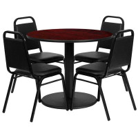 Red Barrel Studio Nicklas 36'' Round Table Set with Round Base and 4 Trapezoidal Back Banquet Chairs