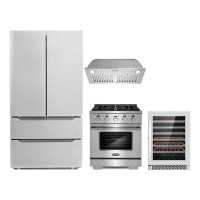 Cosmo Cosmo 4 Piece Kitchen Appliance Package with French Door Refrigerator , 30'' Gas Freestanding Range , Insert Range