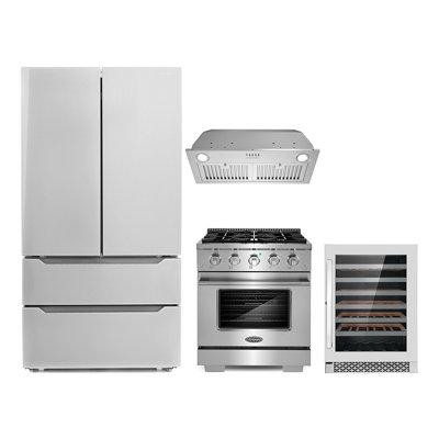 Cosmo Cosmo 4 Piece Kitchen Appliance Package with French Door Refrigerator , 30'' Gas Freestanding Range , Insert Range in Refrigerators
