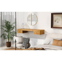 Millwood Pines Versatile 47.2" Wall-mounted Vanity Desk: Floating Shelf With Drawers, Dressing & Computer Table, Natural