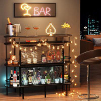 Rubbermaid Bar Unit For Liquor, 4 Tier Bar Table With Storage Shelves And Foot Rail, Corner Mini Bar Cabinet With Wine G