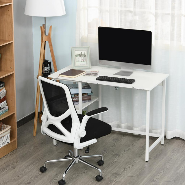 HOMCOM Computer Desk with Storage Shelves, Drafting Table with Adjustable Tiltable Tabletop, Home Office Desk, White | A in Hobbies & Crafts