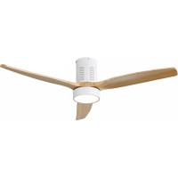 Ivy Bronx 52 Inch Indoor Flush Mount Ceiling Fan With 110V 3 Solid Wood Blades Remote Control Reversible DC Motor With L