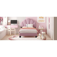 Gemma Violet Pink Velvet Twin Size Upholstered Platform Bed With Elegant Shell-shaped Headboard
