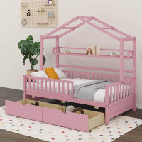 Mercer41 Rainner Wooden House Bed with 2 Drawers,Kids Bed with Storage Shelf
