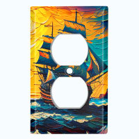 WorldAcc Metal Light Switch Plate Outlet Cover (Rustic Sea Ship Boat Sunset Ocean - Single Duplex)