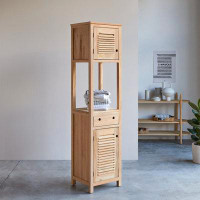 Tikamoon 19" W x 75" H x 16" D Solid Wood Free-Standing Linen Cabinet