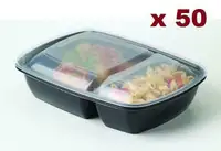 Black 30 oz. 8 x 6'' X 2'' Rectangular 2 Compartment Microwaveable Take Out Container with Lid 50/CS