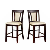 Red Barrel Studio Set Of 2 Padded Ivory Leatherette Counter Height Chairs In Dark Cherry Finish