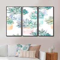 Dakota Fields Pastel Toned Succulent Housplants - Traditional Framed Canvas Wall Art Set Of 3