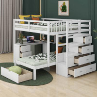 Harriet Bee Full Over Twin Bunk Bed With Wardrobe, Drawers
